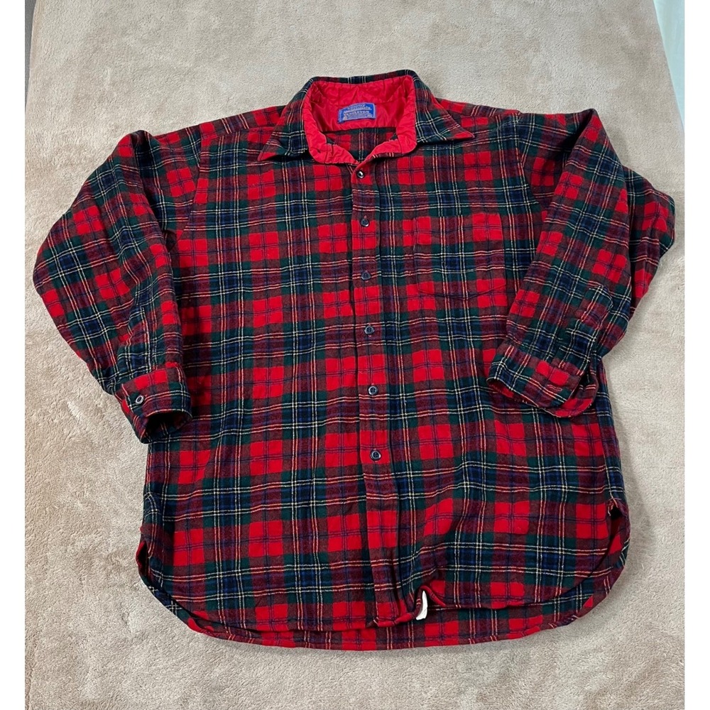 Vintage Pendleton Flannel Shirt Men Size XL Red Plaid wool Maclean Tartan EUC
